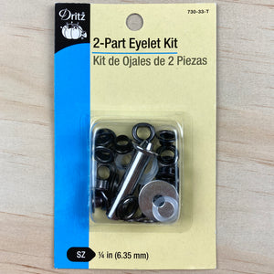 2-Part 1/4" Eyelet Kit: Gunmetal - 15 sets with Setting Tool