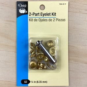 2-Part 1/4" Eyelet Kit: Matte Gold - 15 sets with Setting Tool
