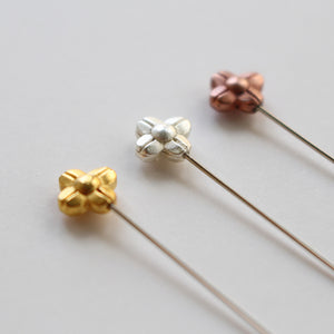 Gold, Silver & Bronze Flower Marking Pins - 3 pcs