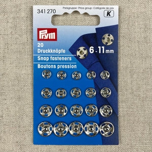 Sew-On Snap Fasteners: Silver - Set of 20