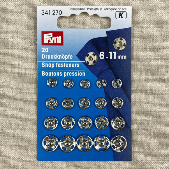 Sew-On Snap Fasteners: Silver - Set of 20