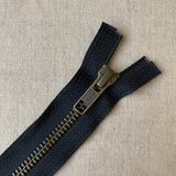 YKK Antique Brass Jacket Zipper: Black - Various Sizes