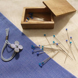 30 Glass Sewing Pins in a Cherry-Wood Box - Various Colors