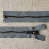 YKK Antique Brass Jacket Zipper: Medium Grey - Various Sizes
