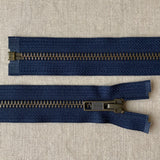 YKK Antique Brass Jacket Zipper: Navy - Various Sizes