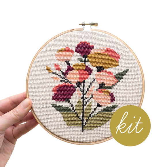 Coral Floral Cross Stitch Kit by Junebug and Darlin